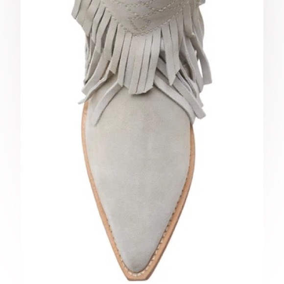 FREE PEOPLE Lawless Fringe Faux Suede Pointy Toe Western Booties Boots Taupe 7 - Picture 6 of 7